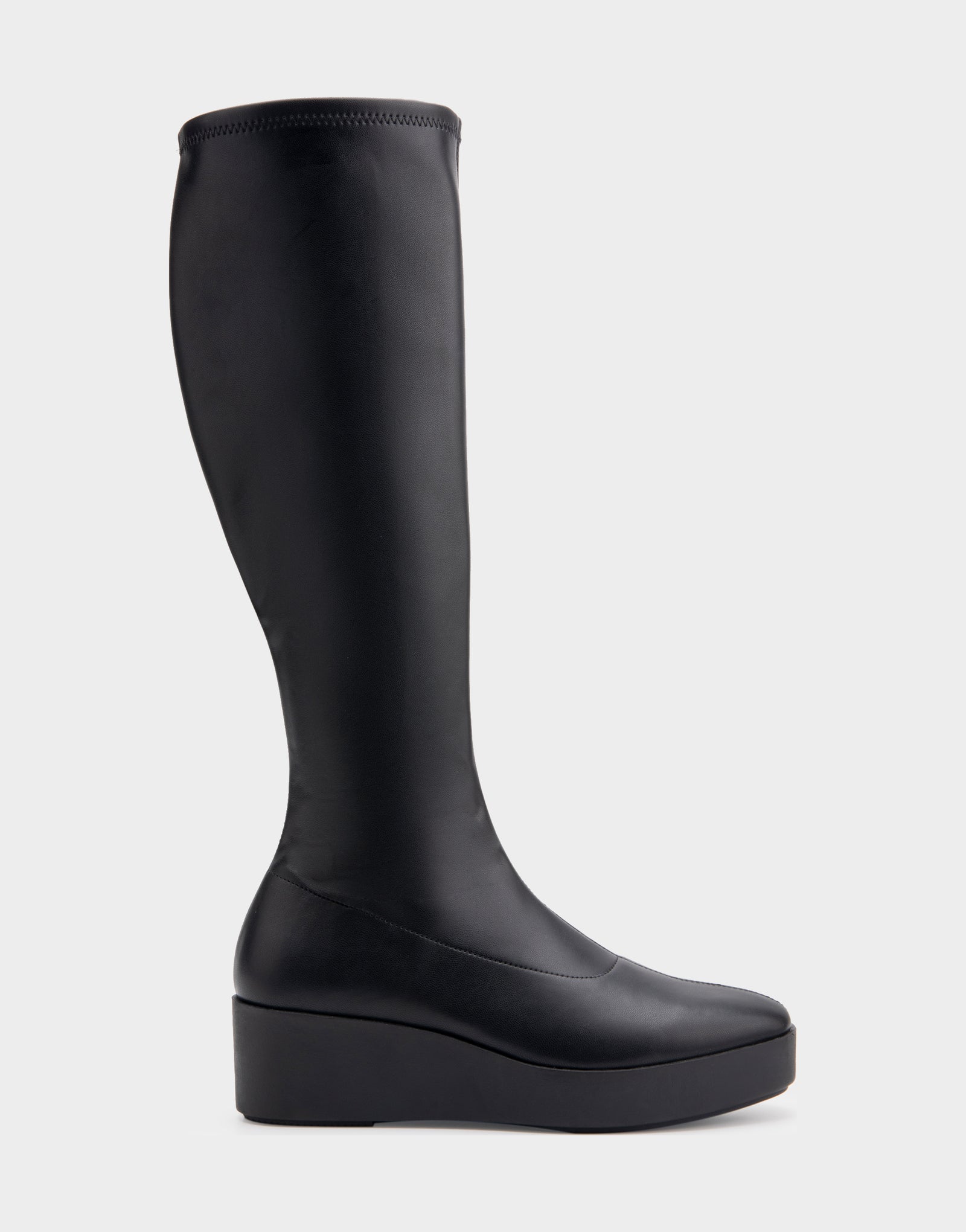Knee-High Wedge Boot in Leather - Black - Gifts for Her