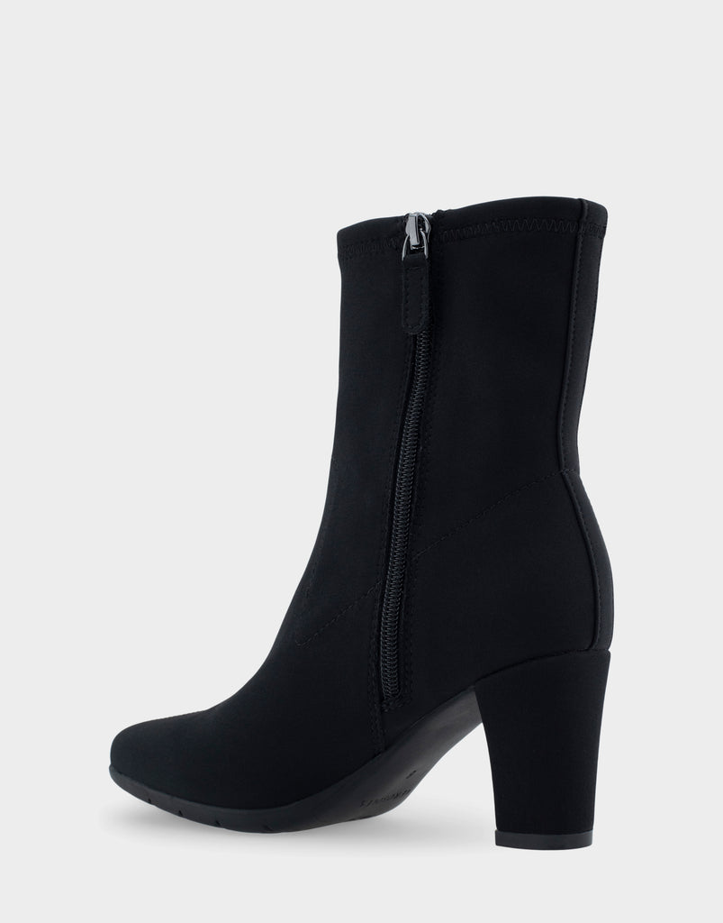 Cinnamon Black Stretch Gabardine Fabric Heeled Ankle Boot – Aerosoles