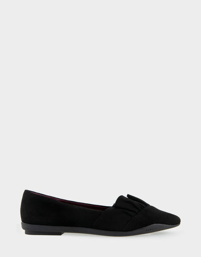 Dillion Black Genuine Suede Ruffled Point Toe Flat – Aerosoles