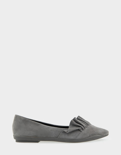 Dillion Quiet Shade Genuine Suede Ruffled Point Toe Flat – Aerosoles