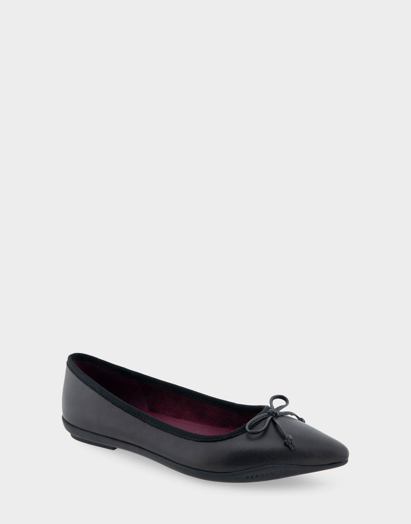 Dumas Black Genuine Leather Point Toe Flat – Aerosoles