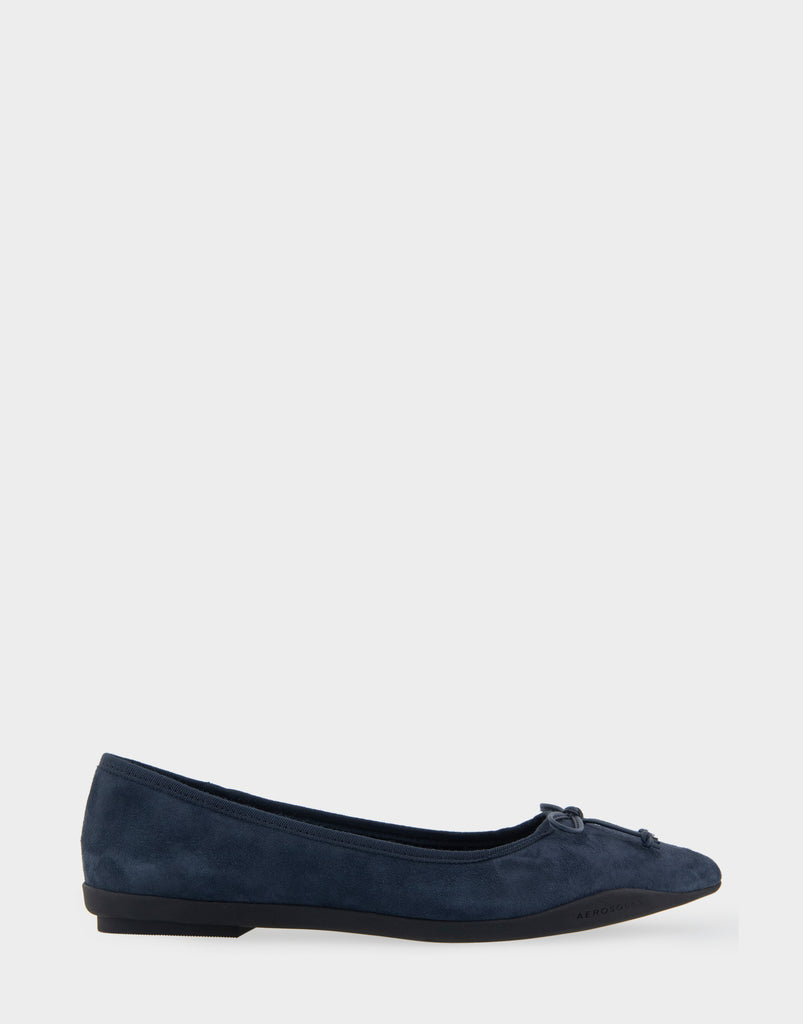 Dumas Navy Genuine Suede Point Toe Flat – Aerosoles