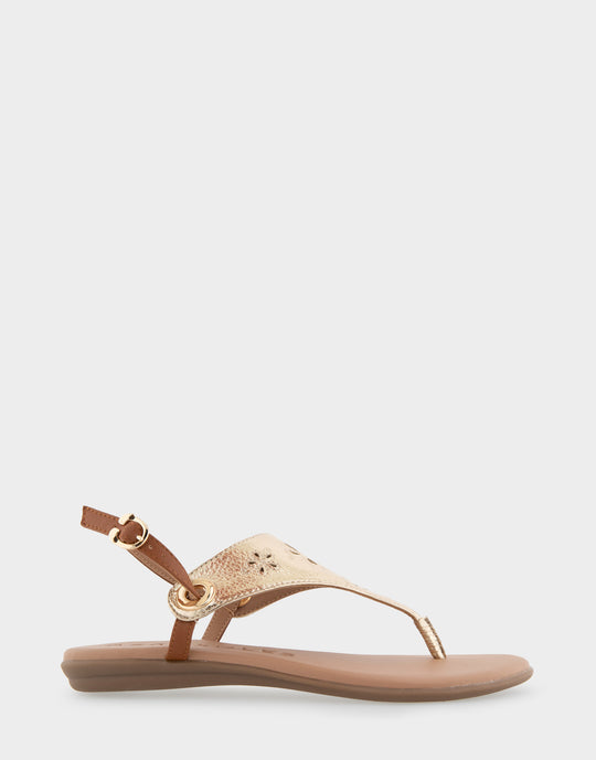 Inesse Soft Gold Faux Leather Laser Cut Slingback Thong Sandal – Aerosoles