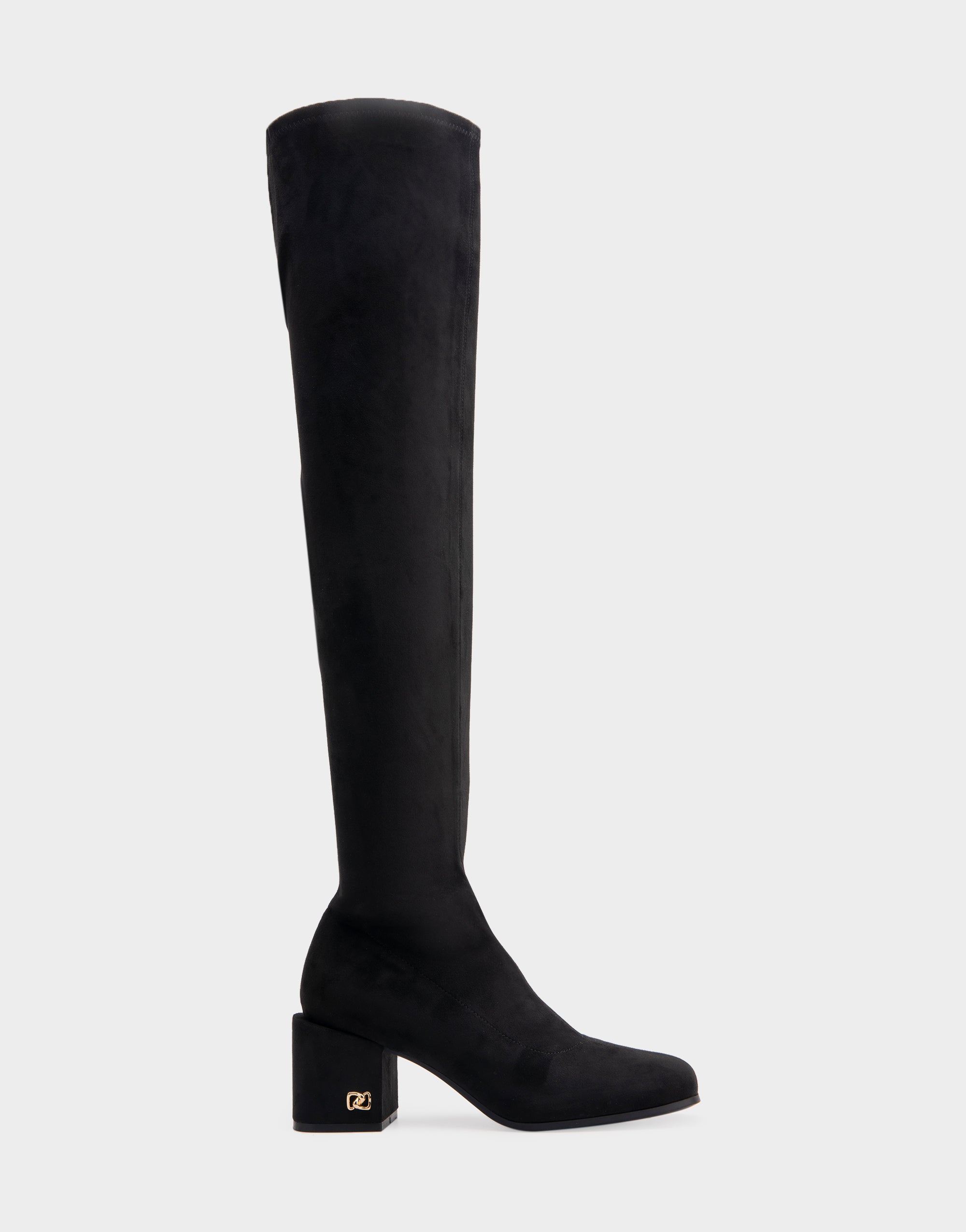 Oreti Black Stretch Faux Suede Block Heel Over The Knee Boot – Aerosoles