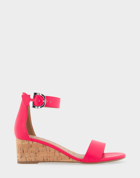 women solid pink ankle strap wedge heel sandal