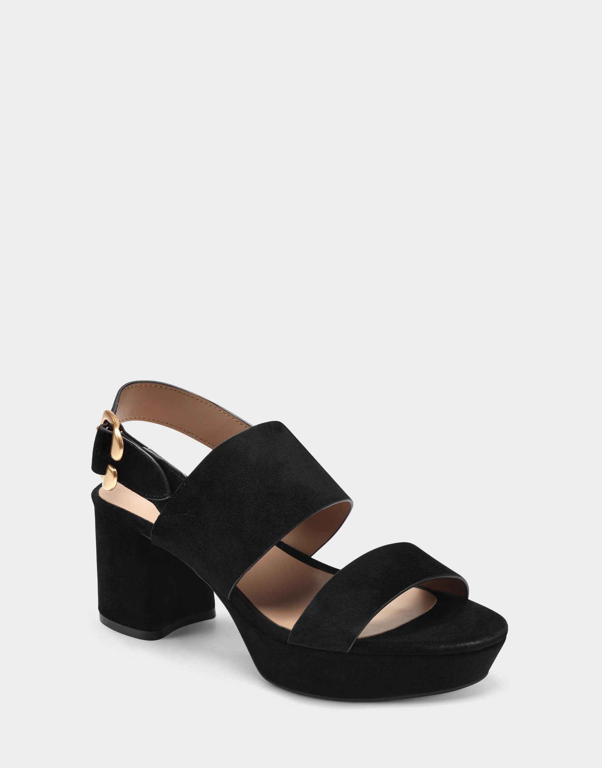 Camera Black Suede Platform Block Heel Sandal with Buckle – Aerosoles