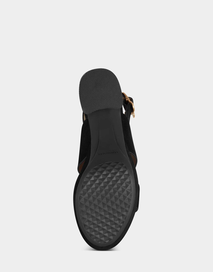 Camera Black Suede Platform Block Heel Sandal with Buckle – Aerosoles