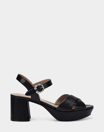 Black Leather Platform Block Heel Sandal with Buckle Cosmos – Aerosoles