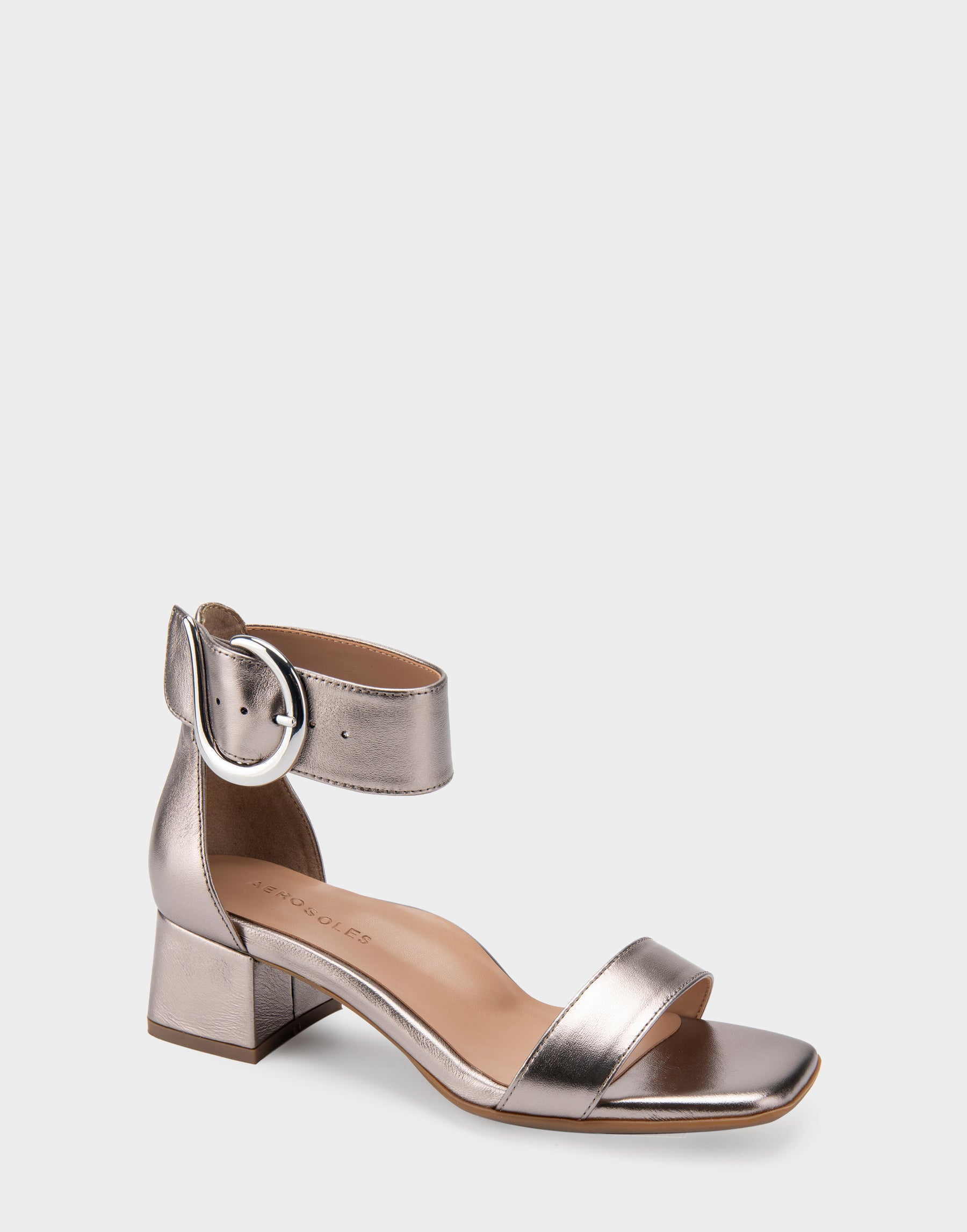 Eliza Silver Metallic Genuine Leather Two Piece Mid Heel with Ankle ...